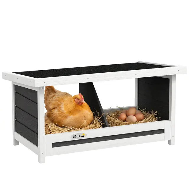 PawHut Pondoir nichoir pour Poules 3 emplacements avec Toit Asphalte, Structure en Bois, Utilisation intérieure extérieure, 66 x 37 x 34 cm, Gris Noir
