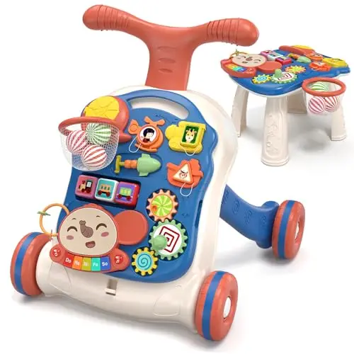 QDRAGON Trotteur Bébé 3-en-1 Bleu