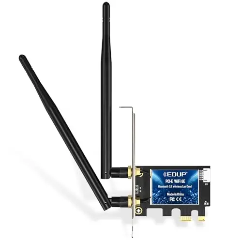 EDUP Carte WiFi 6E Bluetooth 5.3 PCIE WLAN Intel AX210 5400 Mbit/s - Adaptateur de Carte réseau WLAN 802.11AX Double Bande 2,4 GHz/5 GHz - Puce AX210 pour PC de Bureau Windows 10&11 64 Bits
