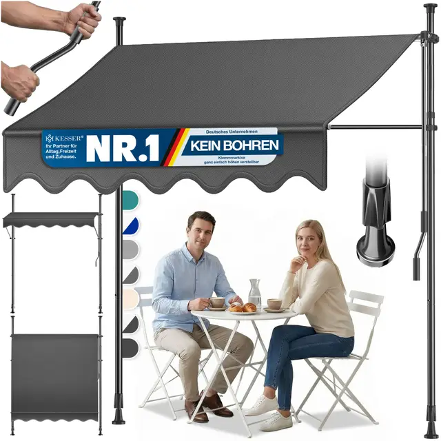 KESSER® Store banne avec manivelle pour Balcon | Store pour Balcon sans Trous à percer, résistant aux UV, réglable en Hauteur, Hydrofuge, protège du Soleil, Toit de terrasse (300cm, Anthracite)