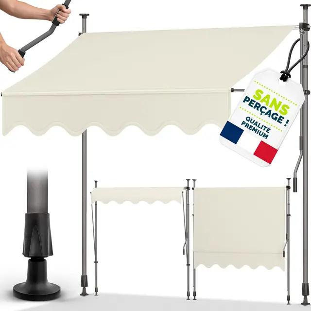 tillvex Store Banne Manuel rétractable avec manivelle pour Le Balcon | Marquise de terrasse sans percement | Marquise Soleil de Balcon auvent téléscopique (Sable, 150cm)
