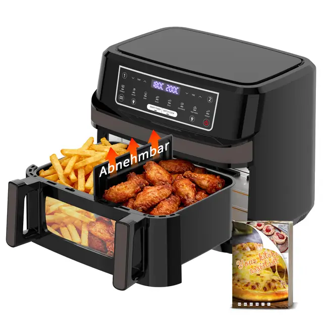 Air Fryer 12L | Friteuse à Air Chaud XXL Mode Flexible 1 ou 2 Zones, 2600W Double Chauffage Contrôle Indépendant Fenêtre et Éclairage, Friteuse sans Huile 2 Compartiments 8-en-1 Écran Tactile Recettes