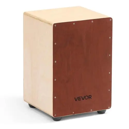 VEVOR Cajon avec Cordes de Caisse Claire Internes, Boite à Percussion Légère en Bois Bouleau, Instrument de Musique Portable avec Pieds en Silicone, pour Débutants, Professionnels, 25,5 x 25,5 x 38 cm