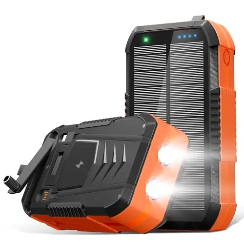 70000mAh Batterie Externe Solaire 30W PD sans Fil Power Bank Chargeur Portable Externe USB C Charge Rapide avec 2 Câble Intégré,6 Sorties avec Lampe de Poche,Manivelle de Secours pour Camping Phones