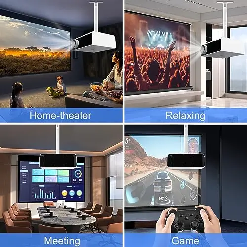 suptek Support Plafond Rotatif à 360° et Inclinable à 90°, Réglable De 780 à 1250 mm, pour Projecteurs Jusqu'à 13,6 kg - Blanc - PR05LW