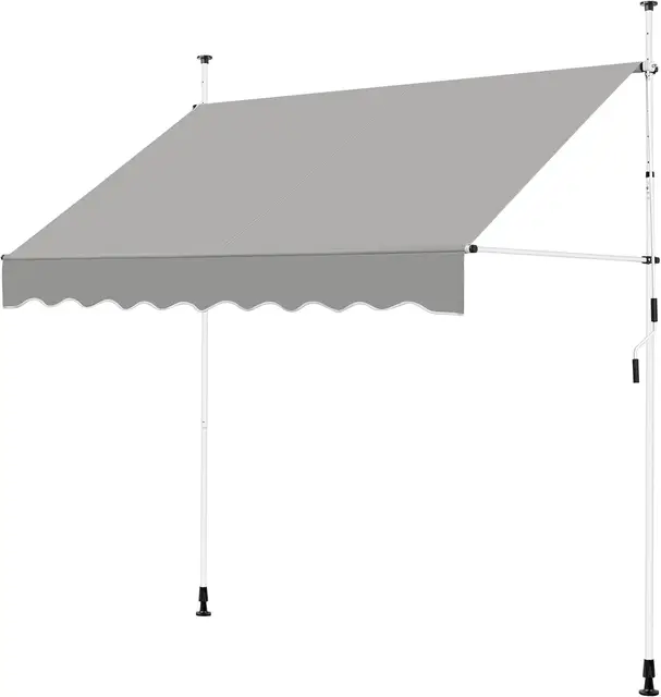 Yaheetech Store Banne Rétractable et Manuel 250 cm Auvent Inclinable et Réglable en Hauteur, Store Banne Télescopique pour Terrasse, Balcon, Restaurant, Café Gris Clair