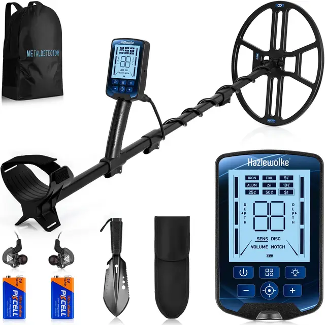 Hazlewolke Détecteur de Métaux Professionnel, Bobine de Recherche DD étanche 14'', Détecteur de Métaux avec Mode de localisation, Profondeur de Recherche de 33 cm, 4 Modes