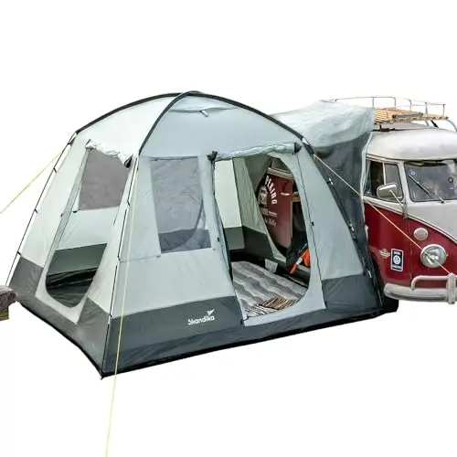 Skandika Auvent pour Bus Pitea Van | pour 4 Personnes, autoportant, Sol Cousu, Hauteur 2,2 m, Grandes fenêtres, étanche, Colonne d'eau 3000 mm, moustiquaires, 3 x 3 m, Tente dôme pour Bus, Caddy