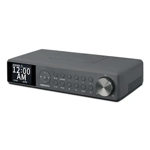 MEDION P66750 Radio de Cuisine encastrable (Radio de Cuisine Dab+, Radio FM PLL, écran Couleur TFT à intensité Variable, minuterie de Cuisson, Bluetooth, Barre LED, matériel de Montage Inclus), Grise