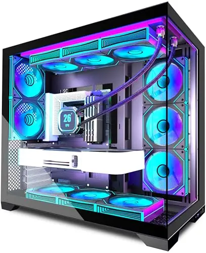 ANSAITE Boîtier PC ATX 9 Ventilateurs PWM ARGB pré-installés, Boîtier PC Gaming Mid-Tower, Boîtier Informatique panoramique en Verre trempé avec Type-C, Support de radiateur 360mm ,Noir(H-D9)
