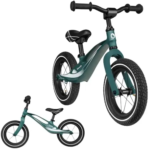 lionelo Bart Air Draisienne Vélo d'équilibre Cadre léger sans soudures, de 2 Ans jusqu'à 30 kg Roues gonflées Guidon et Selles réglables en Hauteur Poids 3,8 kg (Green Forest)