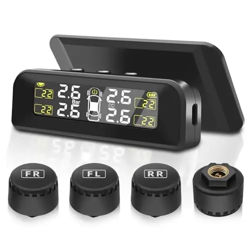 Geloo TPMS Système de contrôle de Pression des pneus Solaire Universel 5 Modes d'alarme de Pression des pneus avec capteur de Pression des pneus Externe 22-87 psi/5bar pour Camper Voiture, SUV