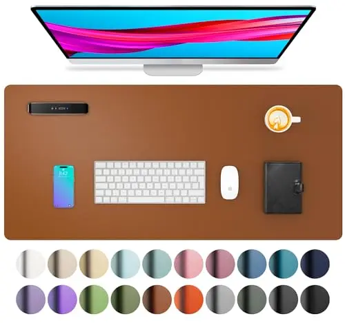 Aothia Sous-main, tapis de bureau en cuir PU, tapis de souris, protection de bureau antidérapante, bloc-notes de bureau étanche pour le bureau et la maison (80 cm x 40 cm, Brun)