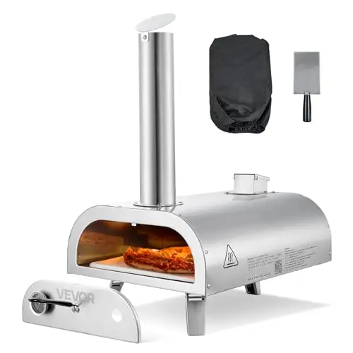 VEVOR Four à Pizza d’Extérieur 12 pouces 305 mm, Four à Granulés de Bois Portable, en Acier Inoxydable, avec Thermomètre Intégré, Pelle et Sac de Transport, pour Réunion Camping Jardin Arrière-Cour