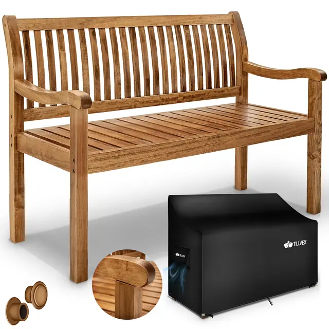 tillvex Banc de Jardin en Bois 3-4 Places avec Housse