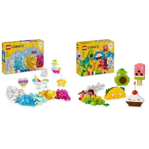 LEGO Classic Boîte Transparente Magique + Set de Jeu Amis Alimentaires Créatifs Briques Colorées & Clips de Porte-Clés & Jouet de Jeu de Rôle pour Garçons et Filles 11040 + 11039