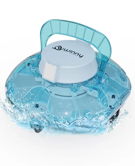 WINNY POOL CLEANER Winny 200 – Robot Piscine sans Fil, Double Filtration, Stationnement Automatique, Autonomie 80 Min, pour Piscines Hors-Sol 60 M², Compact Et Léger(Bleu Marine-Blanc)