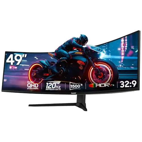 Gawfolk Écran PC Incurvé 49 Pouces, Moniteur Gaming 1500R 120Hz, Ecran PC Relevable,HDR 5K 5120x2880, 100% sRGB, 1ms MPRT, Interface HDMI & DP, Protection des Yeux,avec Effet Lumière, Compatible VESA