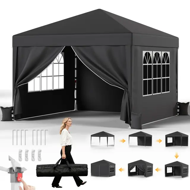 JUMMICO Tonnelle Pliante 3x3 imperméable, Hauteur Réglable, Toile Épaisse avec Fermeture Velcro, Structure Robuste, Protection Anti-UV, Idéale pour Camping, Jardin et Plus Encore, Gris