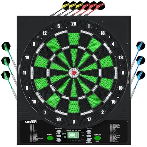 CyeeLife Cible de fléchettes électrique,Jeu de Flechette électronique Lumineux,34 Jeux et 355 Variantes,1 à 8 Joueurs