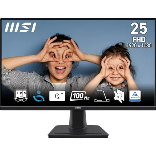 MSI Pro MP252 écran bureautique Full HD 24,5" - Dalle IPS 1920 x 1080, 100 Hz, 4 ms, écran respectueux des Yeux, Haut-parleurs intégrés, réglable en Inclinaison - HDMI 2.0b, DisplayPort 1.4a