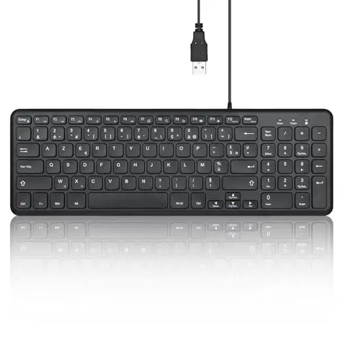 Perixx PERIBOARD-213U, Clavier Compacte Silencieux Filiare – Clavier Chiclet avec Touches Ciseaux Silencieuses et Touches Multimédia pour Windows - AZERTY Français - Noir