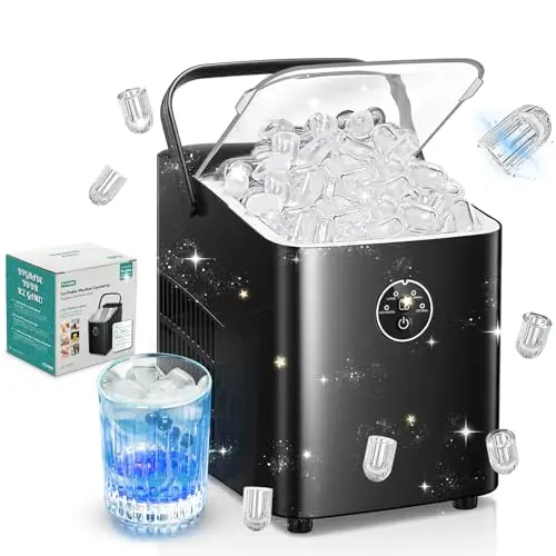 FOHERE Machine à Glaçons, 14kg en 24h, 8 Glaçons en 8 Minutes, avec 2 Tailles de Glaçons, Autonettoyante, Ice Maker sur Comptoir avec Poignée, pour la Maison/Cuisine/Camping/Bar