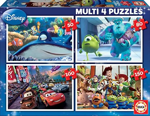 Educa - Pixar Multi Puzzles | 4 Puzzles Progressifs Enfant 50/80/100/150 pièces | +5 Ans (15615)