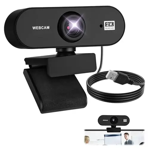 Webcam PC 2K 30 FPS Full HD 1080P, Camera PC USB avec Microphone Plug & Play pour Streaming, Télétravail, Vidéoconférence