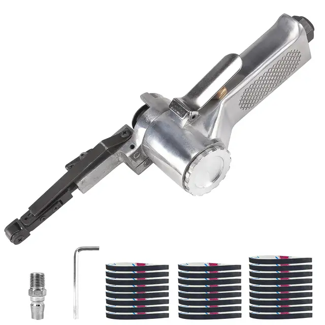 Ponceuse à Bande Pneumatique, Robuste et Facile à Utiliser, Ponceuse à Doigts, la Poignée Peut Pivoter à 360°, Ponceuse à Bande Pneumatique, pour Poncer, Affûter et Enlever la Rouille (argent)