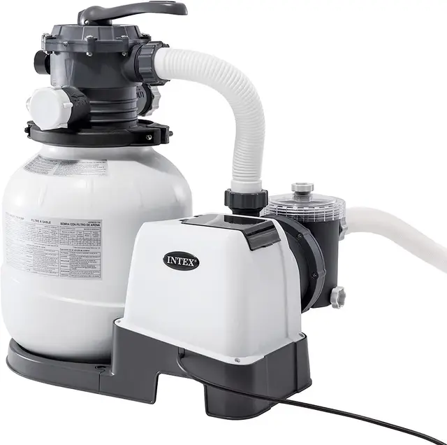INTEX 26646 - Épurateur de sable Krystal Clear 7900 l/h, pour piscines démontables jusqu'à 37 800 l, 6 fonctions et système de verrouillage