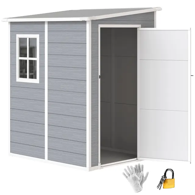 Outsunny Abri de Jardin 1,54 m² cabane de Jardin pour Outils - Porte verrouillable, aération et fenêtre - dim. 122L x 149l x 192/177H cm - Aluminium et PP, Gris