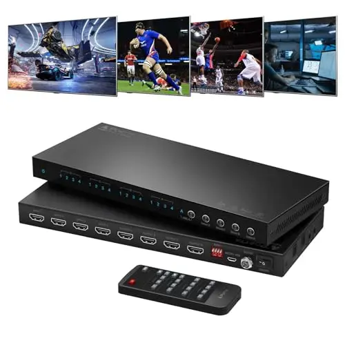 4x4 HDMI Matrix 4K 60Hz, PORTTA 4 in 4 Out Switch Splitter avec Arc, Toslink 3.5mm Audio Extractor, 16 EDID Modes, 4K Downscale, et IR Remote Soutien HDMI 2.0b, HDCP 2.3/2.2/1.4, HDR, 18Gbps