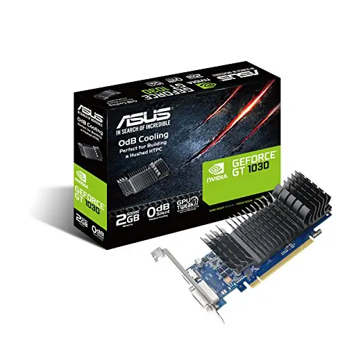ASUS GeForce Carte graphique GT 1030 2 Go GDDR5 à profil bas pour une construction HTPC silencieuse (avec supports de port d'E/S) Petite