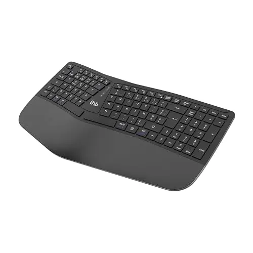 T'nB - Clavier Ergonomique sans Fil AZERTY, Double Connexion Bluetooth et Radiofréquence 2,4 GHz, Repose-Poignet en Simili Cuir, Compatible Windows et Mac - Noir