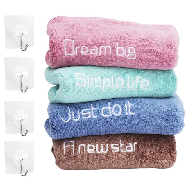 Lot de 4 serviettes de fitness, serviettes de sport, serviettes en microfibre à séchage rapide avec 4 crochets, 4 couleurs, pour hommes et femmes, légères et absorbantes pour le sport, le yoga, 35 ×