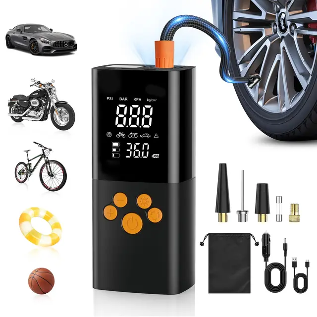 Gonfleur Pneus Voiture sans Fil, 180PSI Compresseur à Air Portatif pour Pneus de Voture avec Batterie 25000mAh, Pompe Electrique Intelligente en Un Clic pour Voiture, Moto, Vélo et Plus (noir)