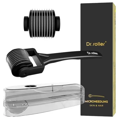 Derma Roller Cheveux, 1 mm Derma Roller Cheveux Repousse, Derma Roller Barbe 540 Micro-Aiguilles en Titane, Rouleau Barbe Homme, Microneedling Cheveux Barbe Visage (Poignée Droite Noir)