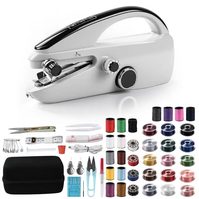 Machine à coudre portable pour débutants, machine à coudre électrique de poche avec boîte de rangement, 20 fils, ciseaux, double alimentation pour réparations rapides à domicile et travaux DIY