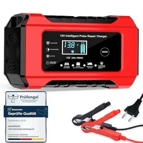 HAUSPROFI Chargeur de batterie de voiture 12 V 6 A avec fonction de réparation et mode hiver, chargeur de maintien pour voiture, moto, AGM, batterie gel