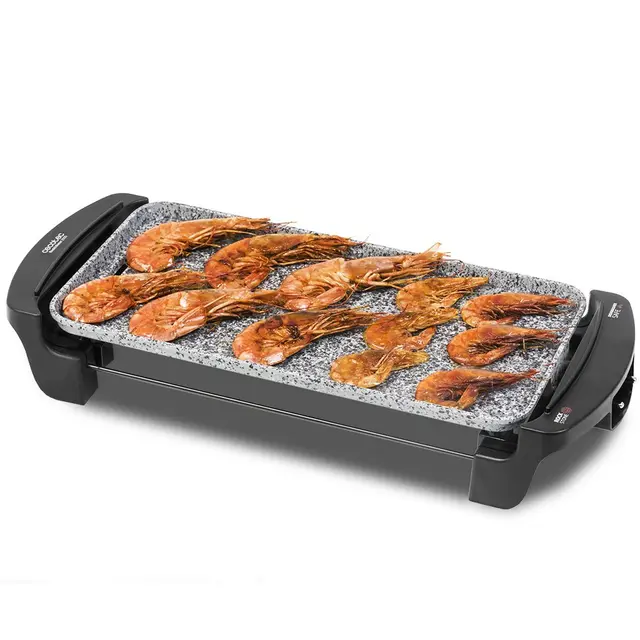 Cecotec Rôtissoire électrique Rock&Water 2000. Revêtement en pierre RockStone, thermostat réglable, lavable au lave-vaisselle, 40 X 20 (1800 W, Gris et noir)