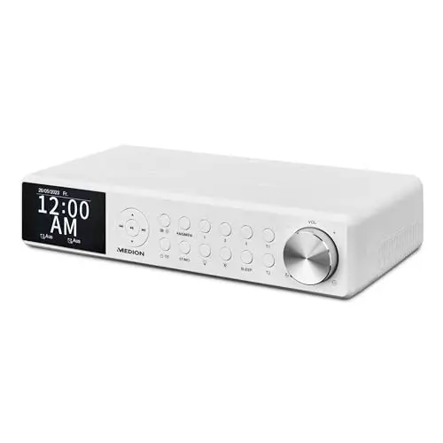 MEDION P66750 Radio de cuisine encastrable (radio de cuisine DAB+, radio FM PLL, écran couleur TFT à intensité variable, minuterie de cuisson, Bluetooth, barre LED, matériel de montage inclus), blanch