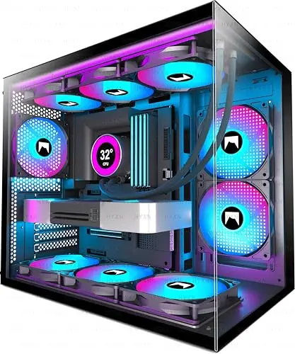 H3(2026) Boitier PC ATX– 3 Ventilateurs ARGB préinstallés, Supporter radiateur 360 mm,Boîtier PC ATX à Double Chambre Mid Tower, avec Type -C 3.2 (Noir-R)