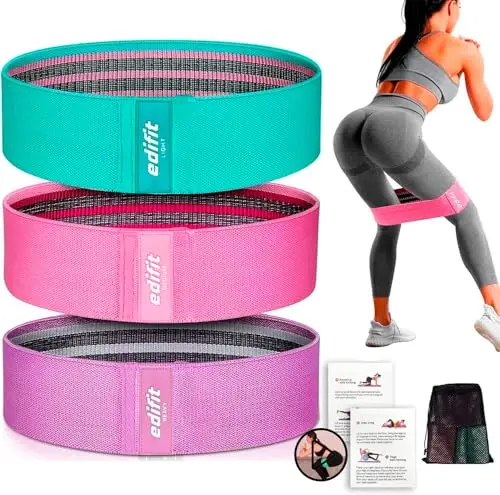 Edifit, Elastique Musculation, Bandes avec 3 Niveaux de Résistance, Fitness, Antidérapantes, Pack de 3, pour Gym, Yoga, Crossfit, Pilates ou Exercices à Domicile