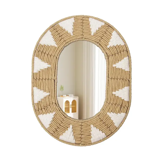 Oairse Miroir mural ovale en rotin