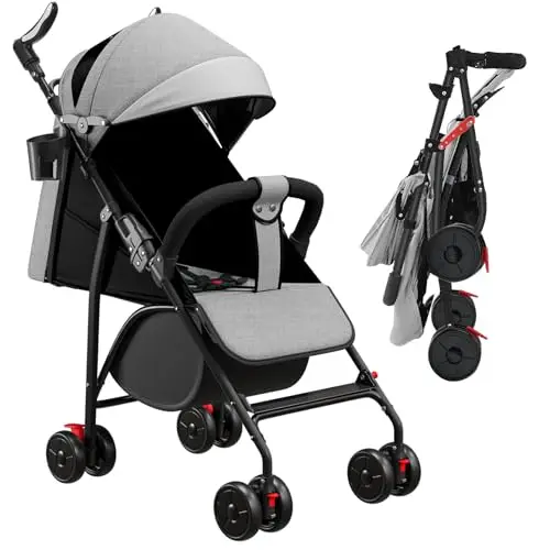 Poussette avec dossier réglable, de 6 mois à 4 ans, pliable, poignée réglable, jusqu'à 10 kg (gris)