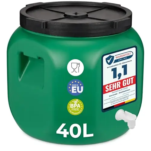Garronda 40L Fût Plastique Alimentaire avec Robinet – Récupérateur d'Eau Sans BPA pour Eau, Fermentation, Croquettes, Choucroute GD-0142