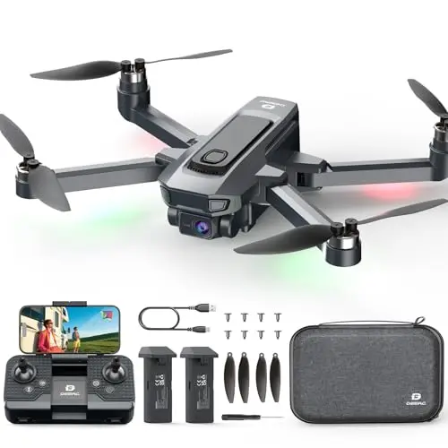 DEERC D25 Drone avec Caméra pour Enfants 4K FPV pour Adultes, avec Transmission 5G, Quadricoptère RC Pliable, Drone Jouet Compact, Moteur Brushless, Maintien D'altitude, Flips 3D, 2 Batteries