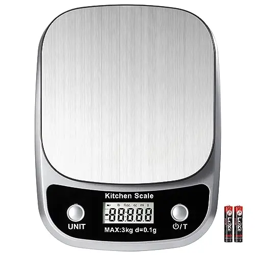 GRAM PRES Balance de cuisine numérique Poids Grammes et Oz，Professionnelle Balance de cuisine numérique 3kg/0.1g pour la perte de poids, les régimes, la pâtisserie et la cuisine