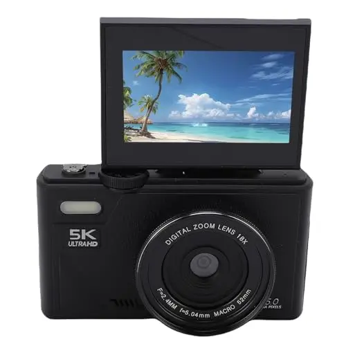 Caméra Numérique 5K, Caméra vlog WiFi UHD 75MP pour Youtube, Caméscope Numérique Portable pour la Photographie, écran Flip 3in 180 °, Zoom 18x, Automatique, avec Carte Mémoire (Black)